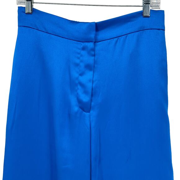 Caroline Constas Satin Trouser Pant SZ M Wide Leg Flowy Quiet Luxury Blue NEW - Picture 7 of 10
